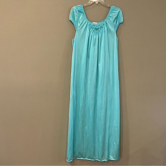 2 Piece Lorraine Vintage Lace Nightgown Robe Set One Size Aqua Teal Blue Green - Picture 6 of 16
